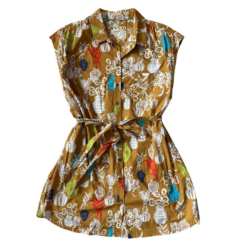 Anthropologie Maeve Toni Tunic Dress‎ Gold Pockets Tie Waist Size Large Petite - Picture 6 of 12